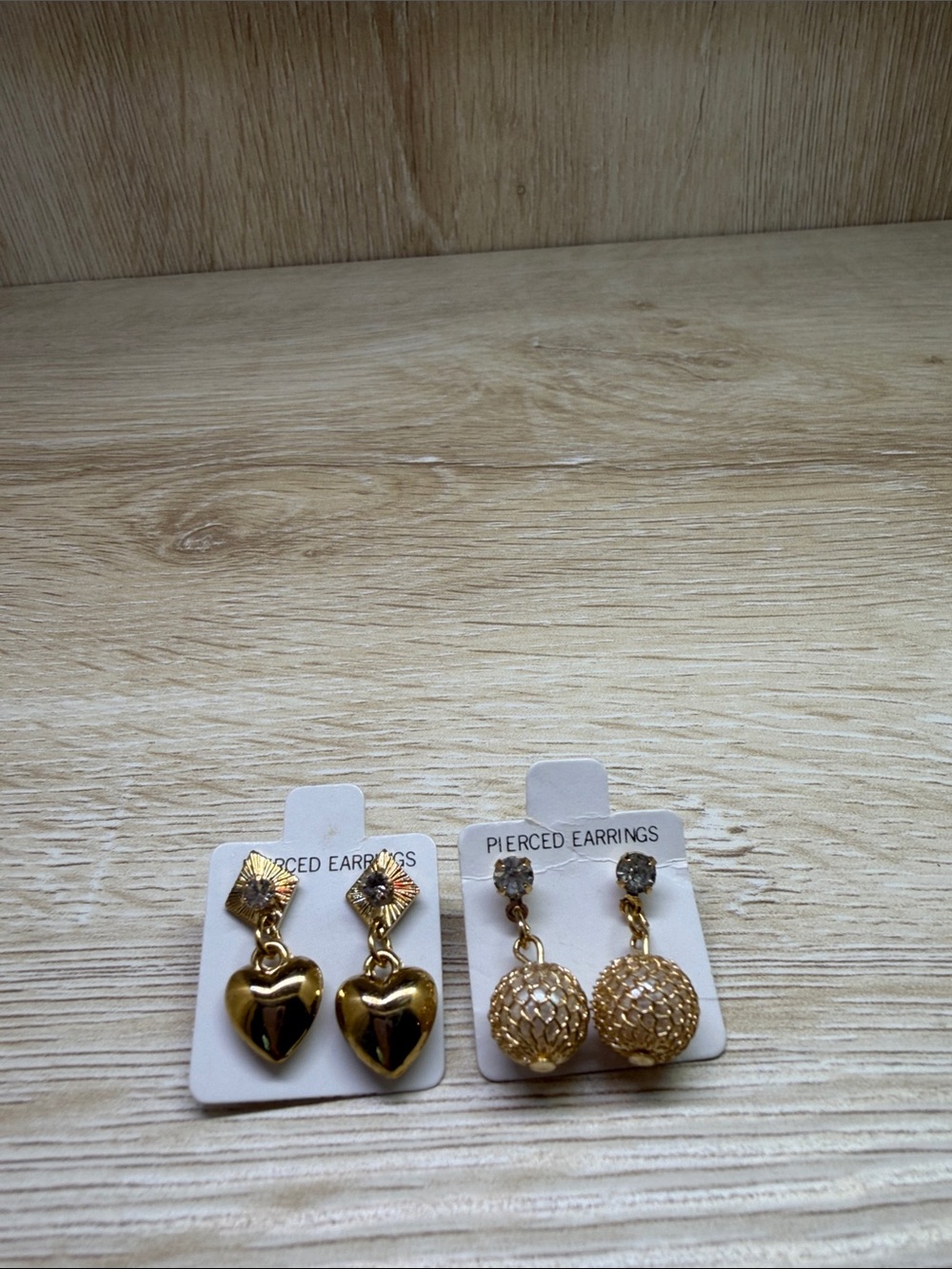 Gold Heart and Textured Ball Dangle Earrings - Set of 2